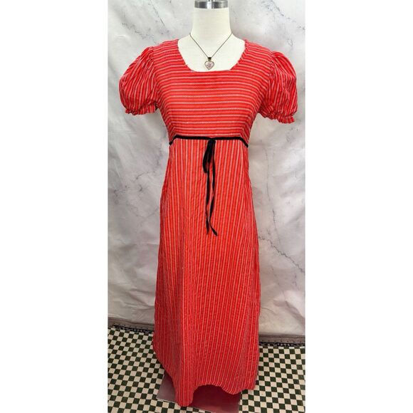 Vintage 70s Prairie Maxi Dress Sz M Empire Waist Cottagecore Red Regencycore - Picture 1 of 16